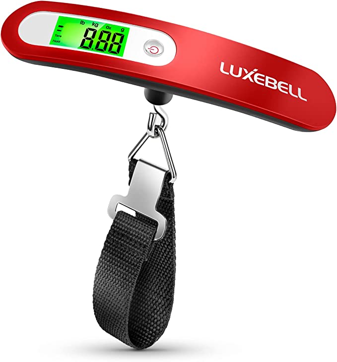red digital luggage scale