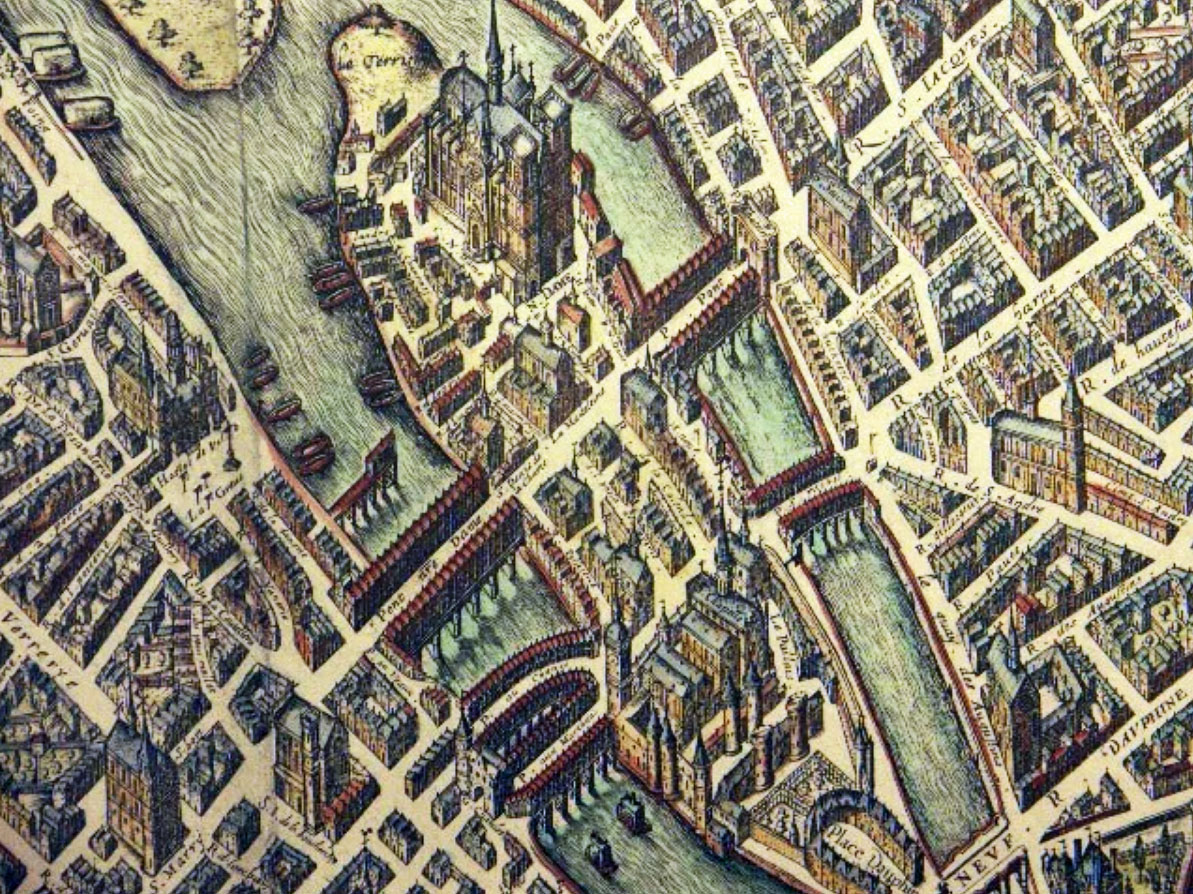 Old map of Paris Ile de la Cite