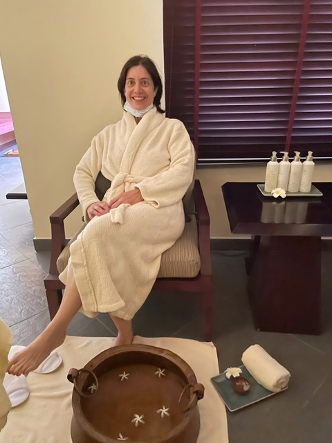 lady in dressing gown in a spa