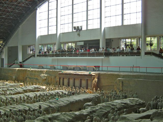 Huge domed museum structure over the buried warriors at Xian - site of the Terra Cotta warriors