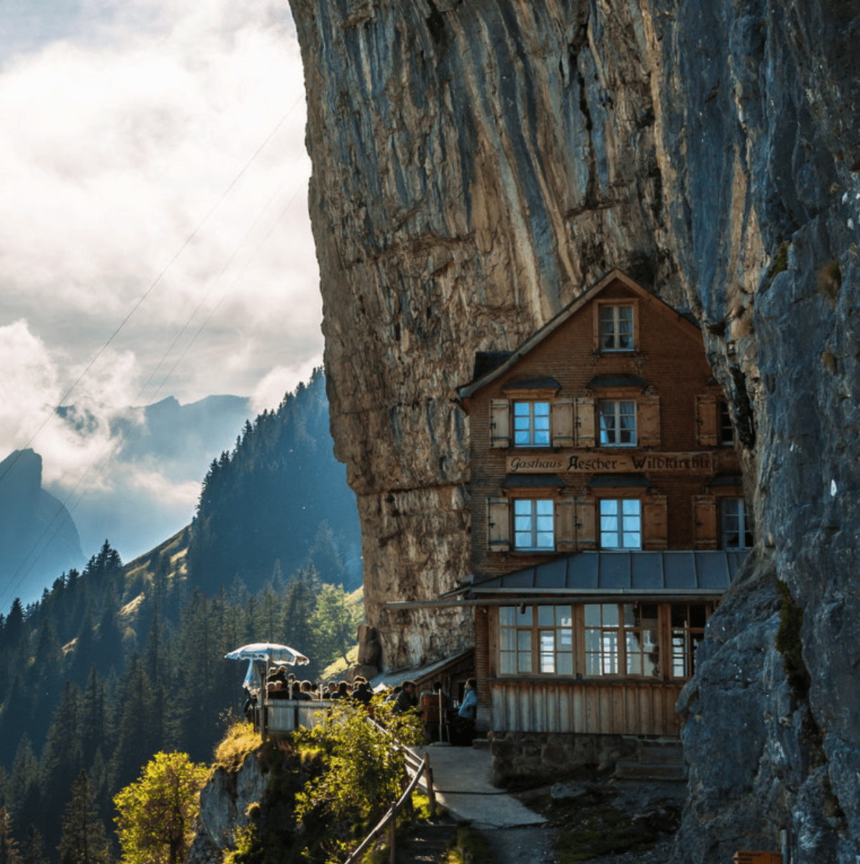 Aescher Restaurant clinging to a mountainside in Switzerland