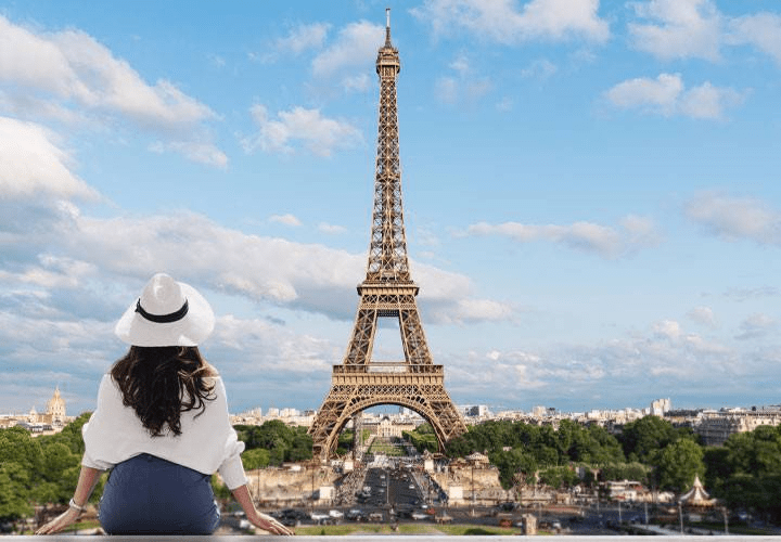 The Eiffel tower in Paris on a sunny day