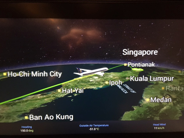 A map showing the position of our plane approaching Singapore