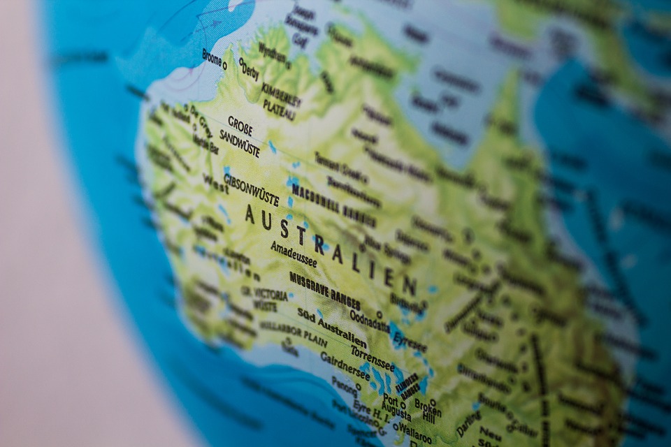 A map of Australia on a globe