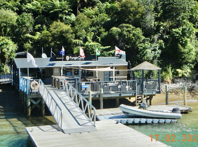 The Boat Shed Bar at the end of the jetty at Punga Cove Resort, the Marlborough Sounds New Zealand