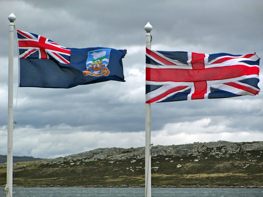 Flags flying on the Falkland Islands