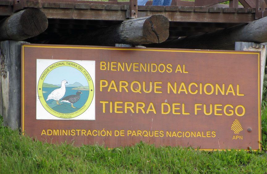 Entrance sign at the Tierra del Fuego national park.