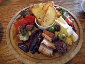 A platter of varied food at the vinyard