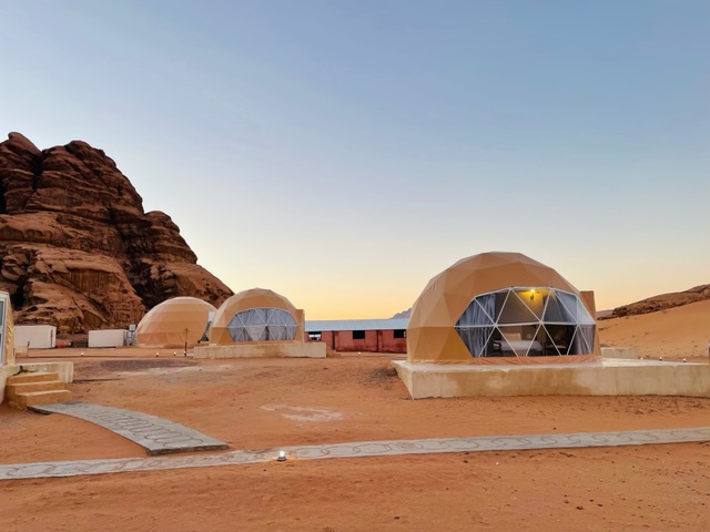 luxury dome tents in the desert in Jordan.