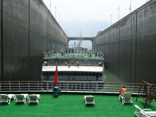 Canal section through the Three Gorges Dam on a Yangtze river cruise