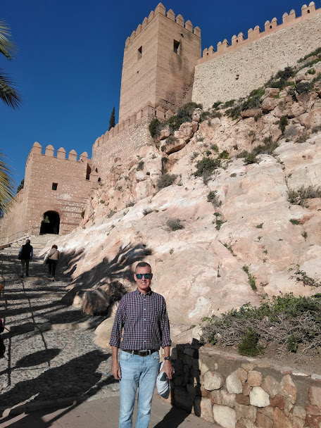 Richard at steps leading up to entrance of Alcazaba Almeria