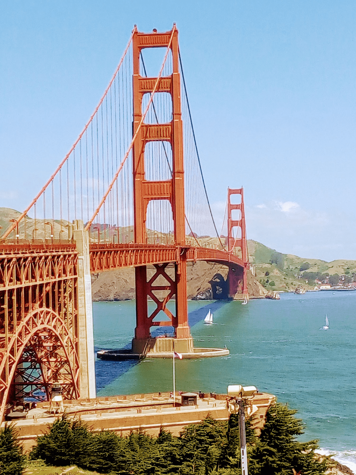 The Golden Gate bridge in San Francisco, in bright sunlight