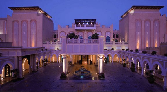 A Luxury Spa resort in Abu Dhabi at dusk.