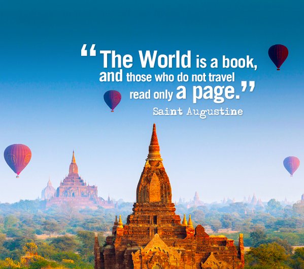 world is a book quote - hot air balloons flying over temples